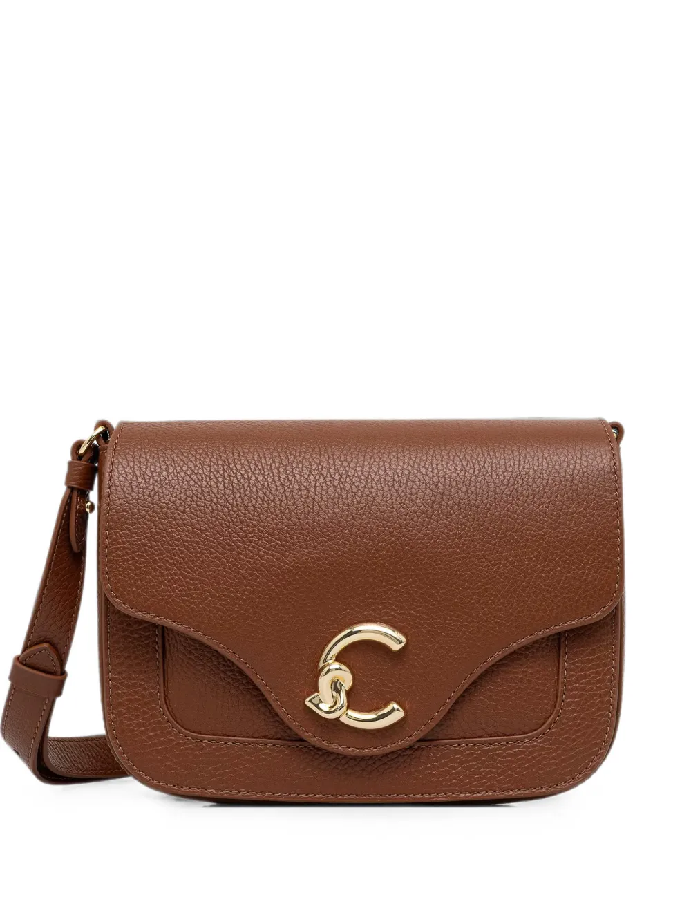 Coccinelle logo-plaque pebbled shoulder bag - Marrone