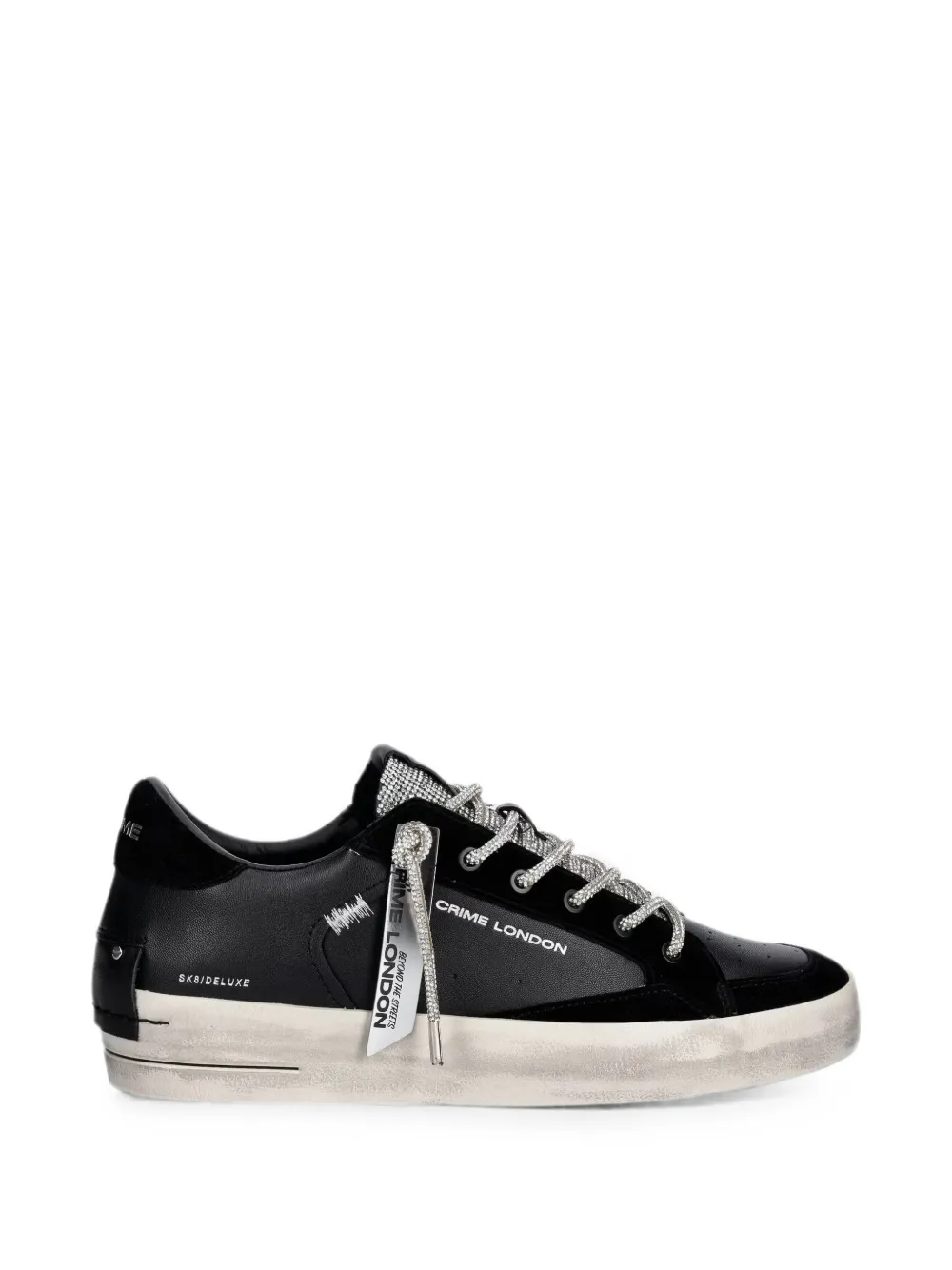 Crime London Sk8 Deluxe Wedge rhinestone-embellished leather sneakers Zwart