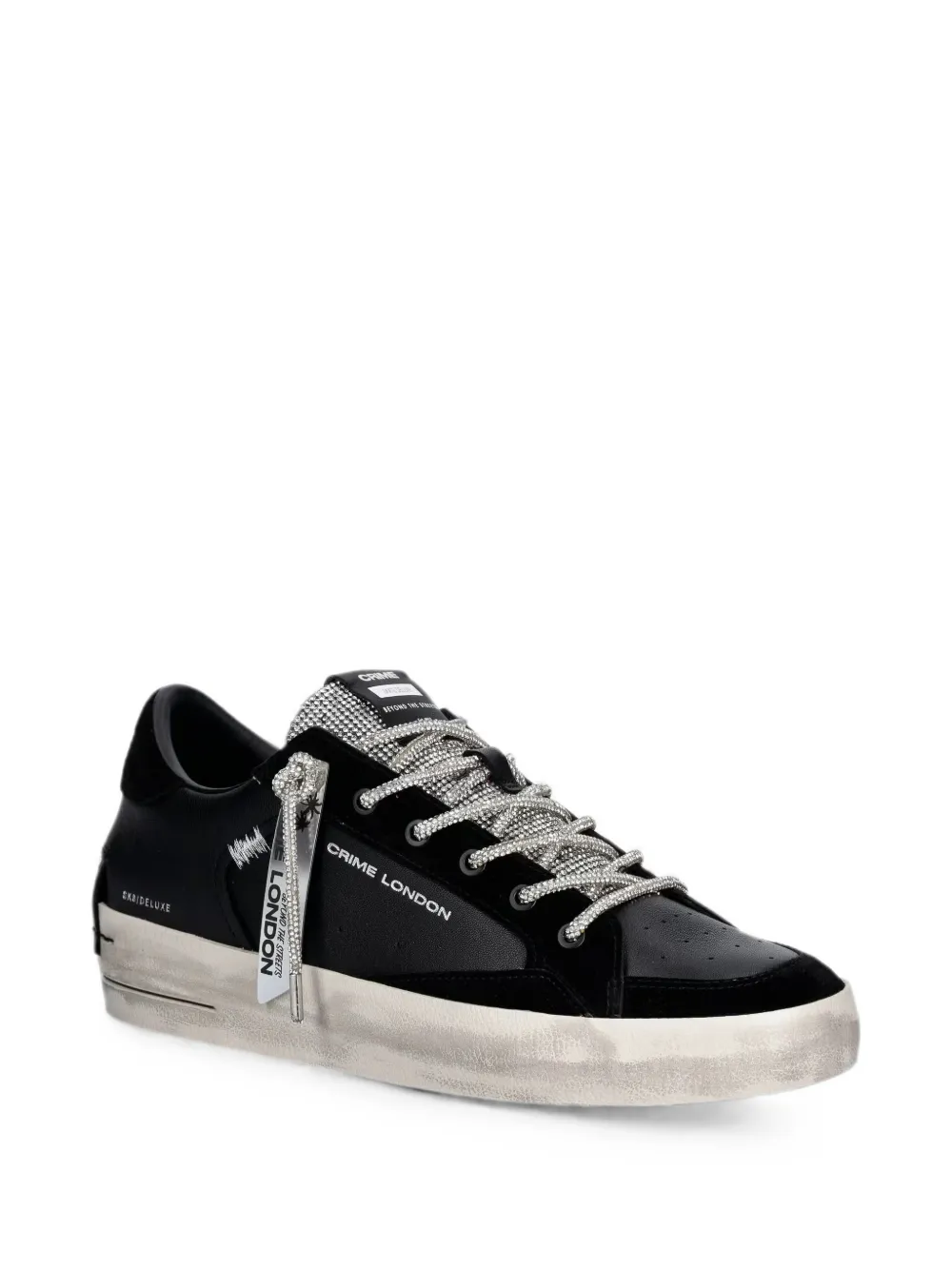 Crime London Sk8 Deluxe Wedge rhinestone-embellished leather sneakers Zwart
