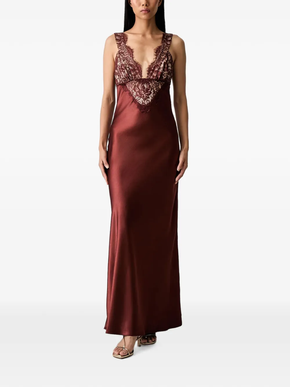 Bardot Torie lace-panelled satin maxi dress - Rosso