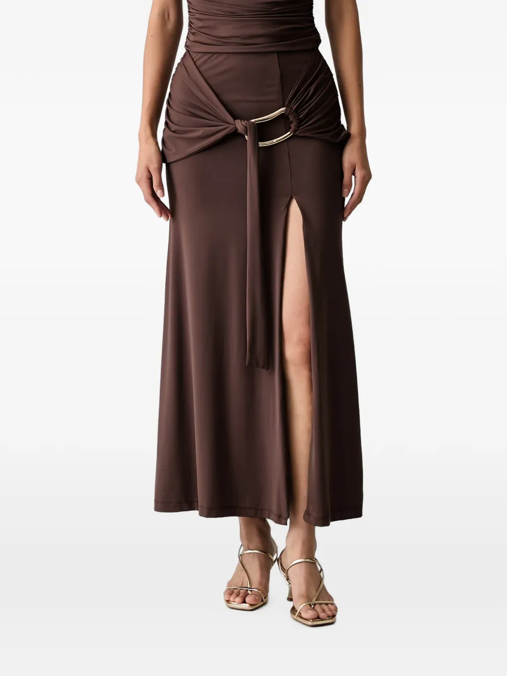 Bardot Dion buckle-detail front-slit maxi skirt - Marrone