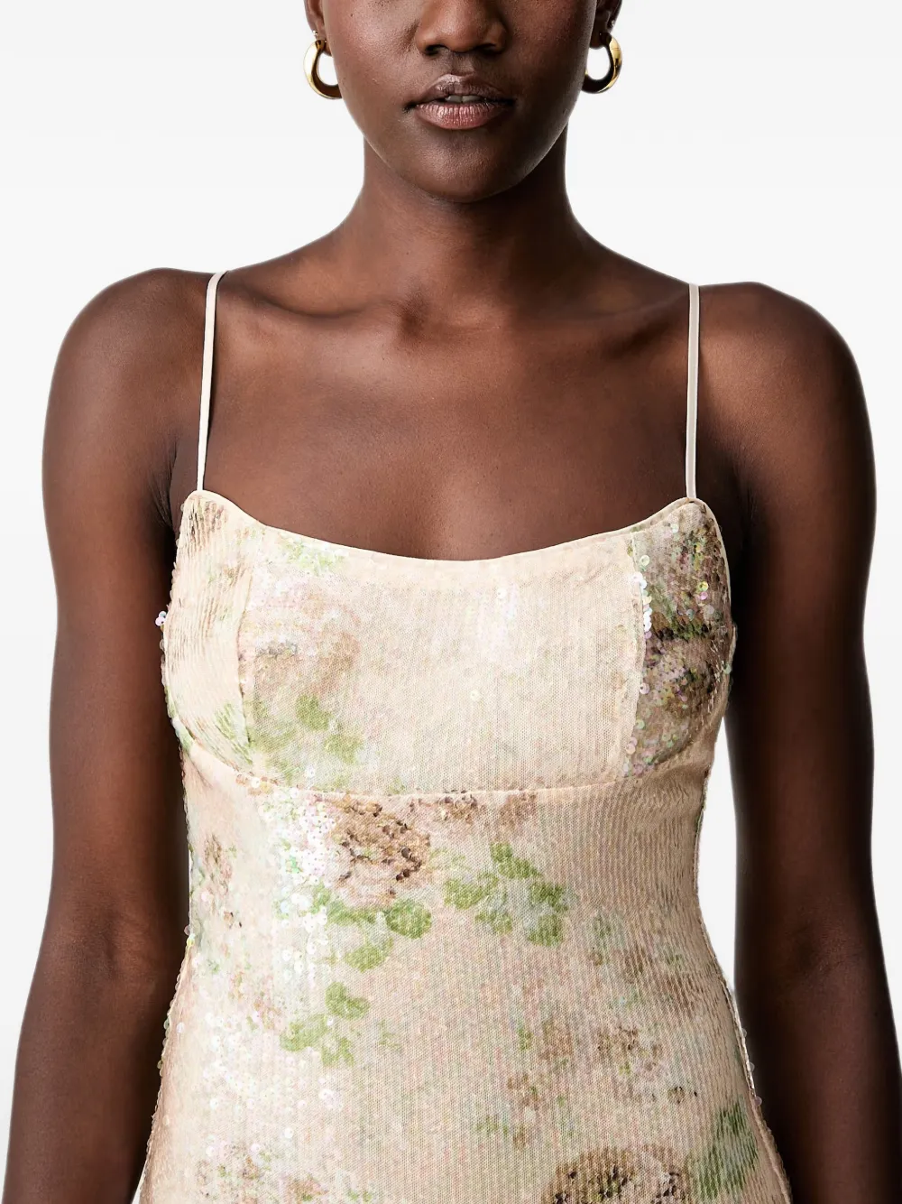 Bardot Adoni midi-jurk verfraaid met pailletten en bloemenprint Beige