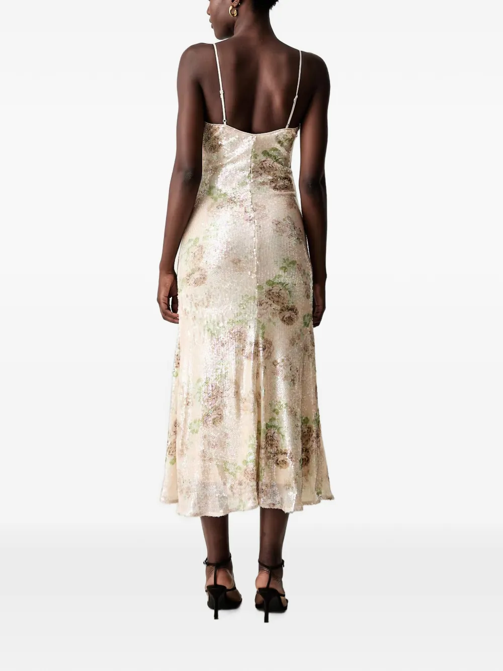Bardot Adoni midi-jurk verfraaid met pailletten en bloemenprint Beige