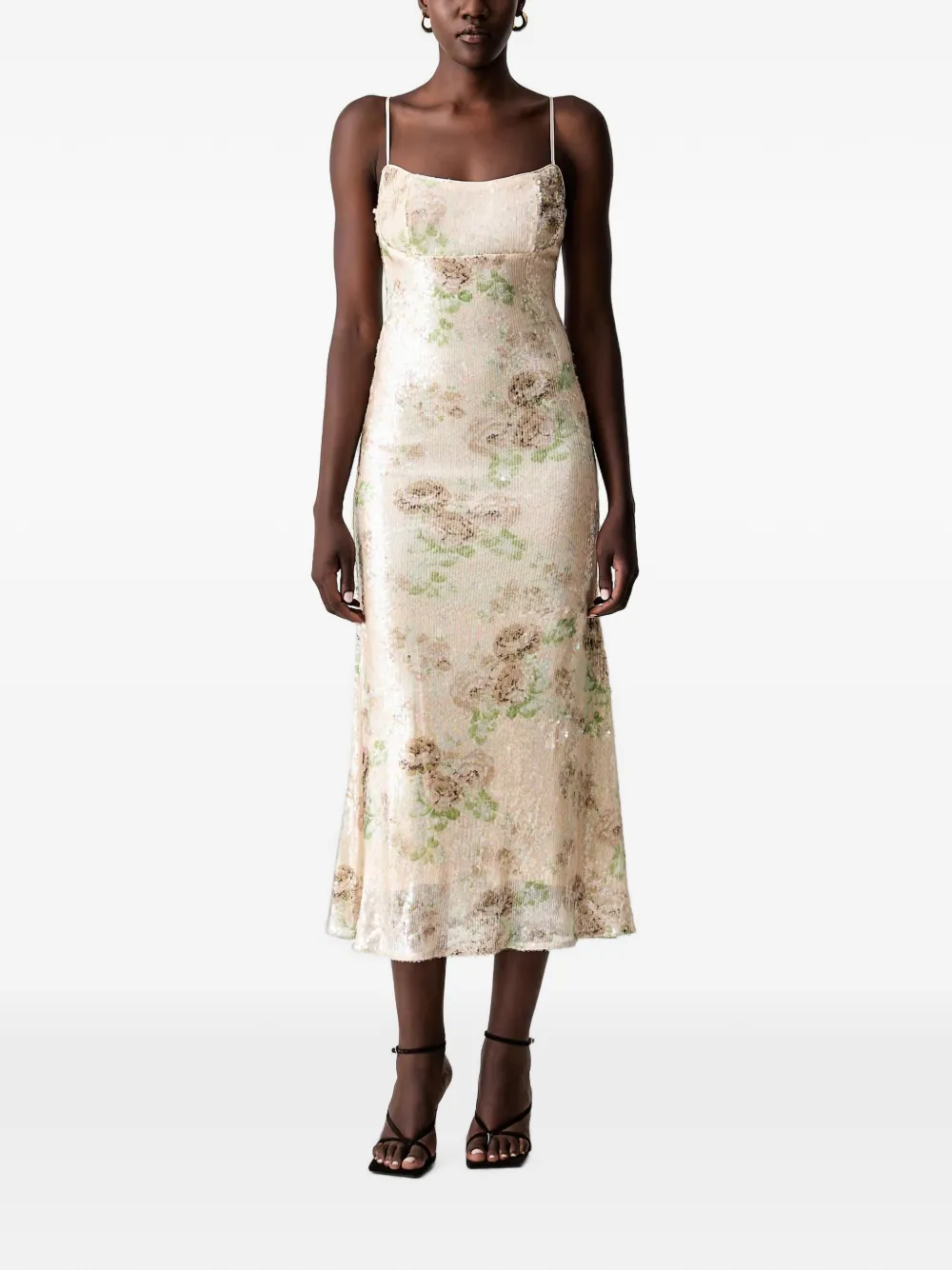 Bardot Adoni midi-jurk verfraaid met pailletten en bloemenprint Beige