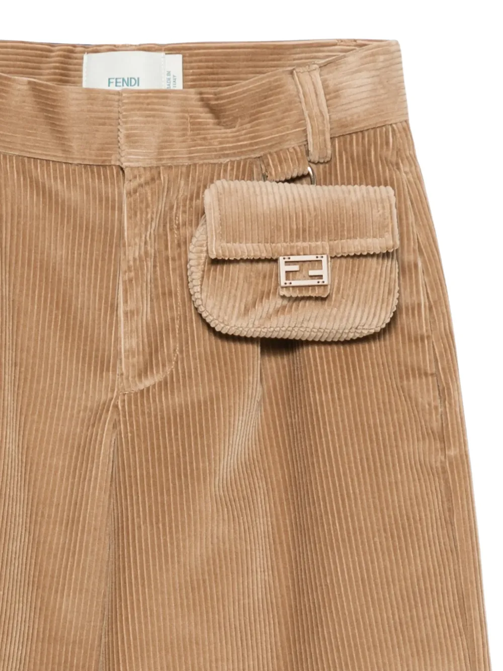 Fendi Kids Ribfluwelen broek met Baguette-zak Beige