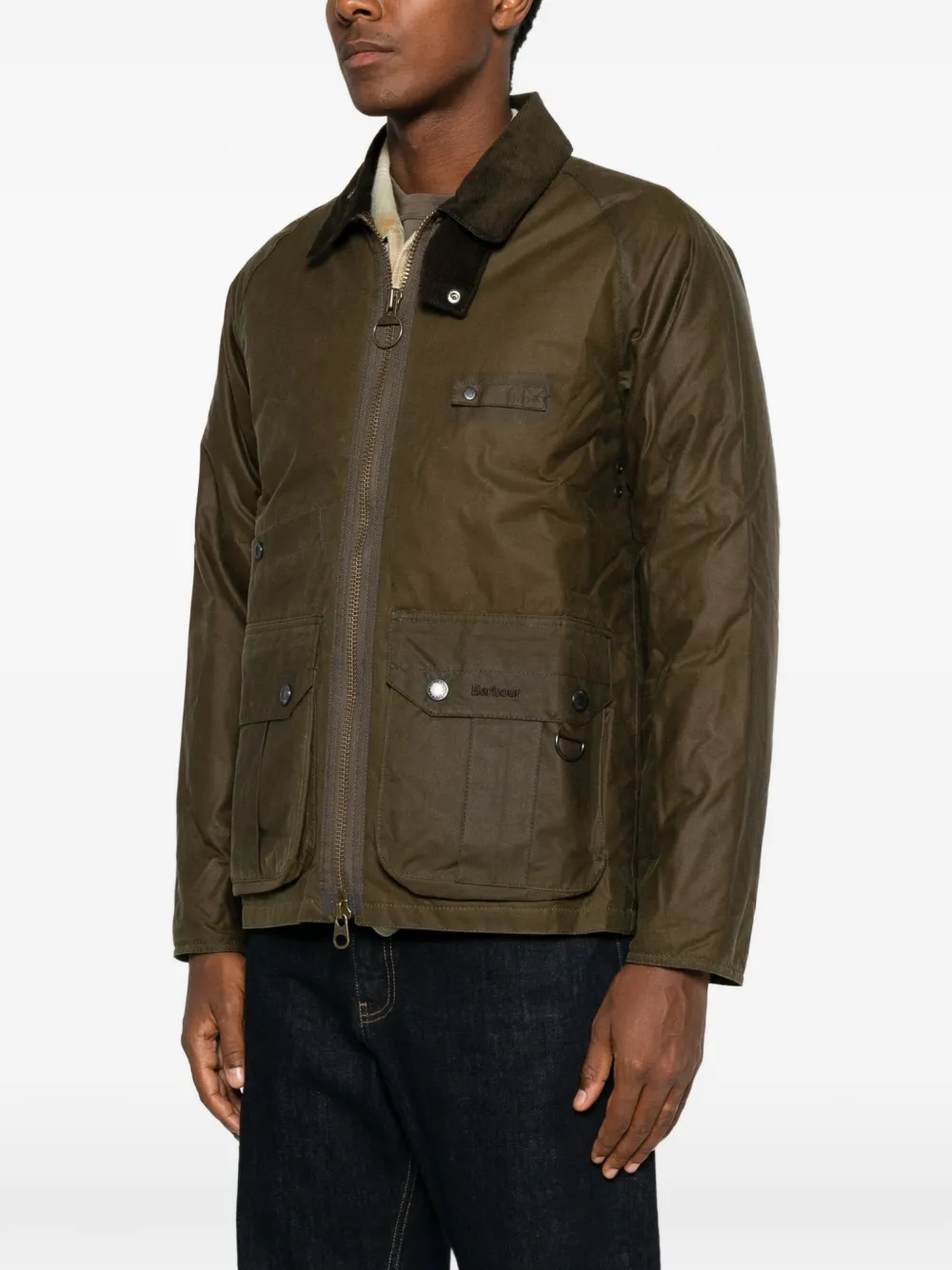 Barbour Jack met ribfluwelen kraag en ritssluiting Bruin