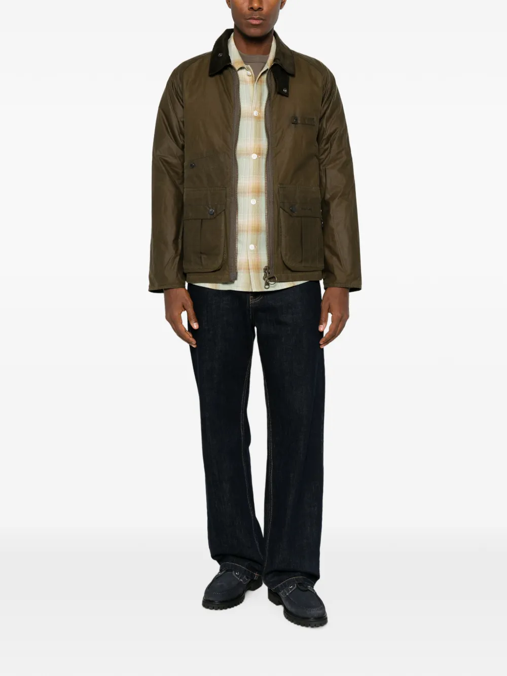 Barbour Jack met ribfluwelen kraag en ritssluiting Bruin