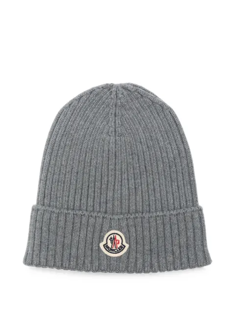 Moncler Enfant logo-patch ribbed-knit beanie hat