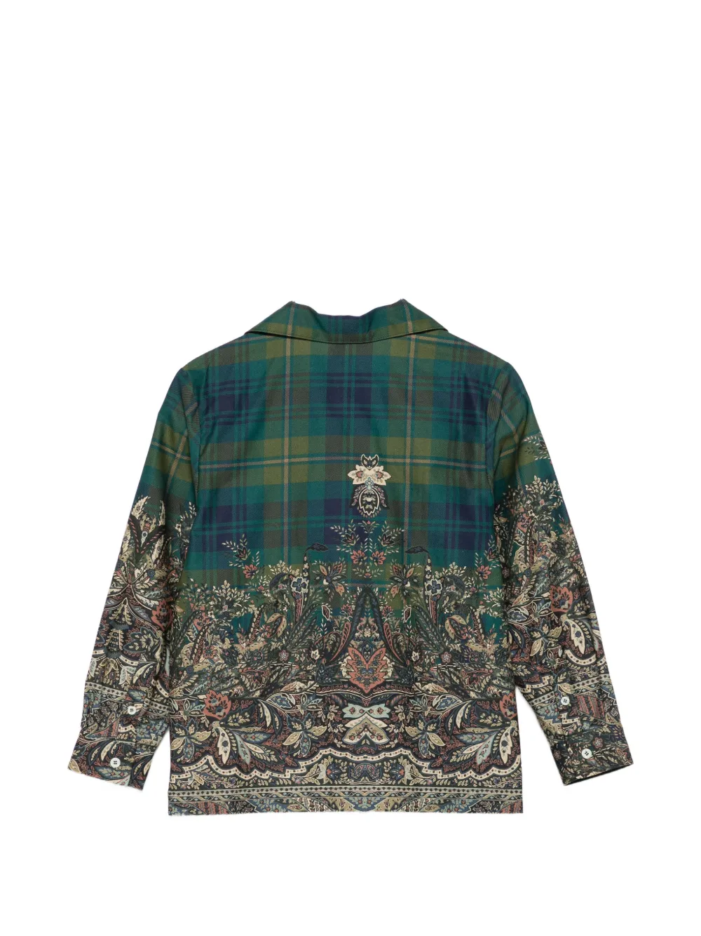 ETRO KIDS Geruit shirt met paisley-print en katoenen print Groen