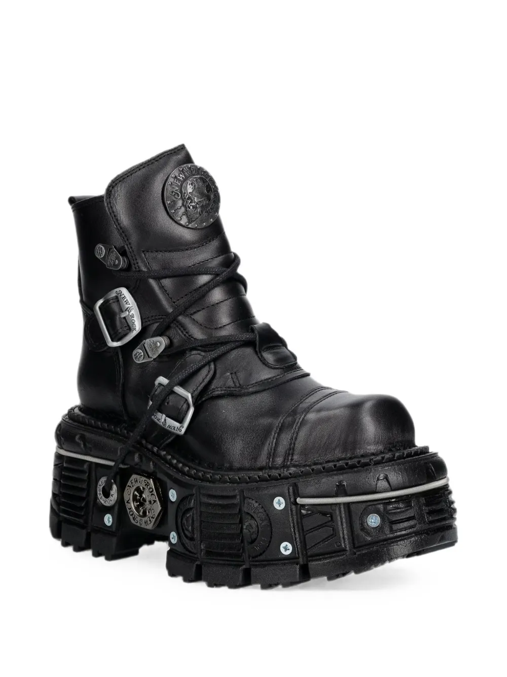 NEW ROCK buckle-fastening platform boots Zwart