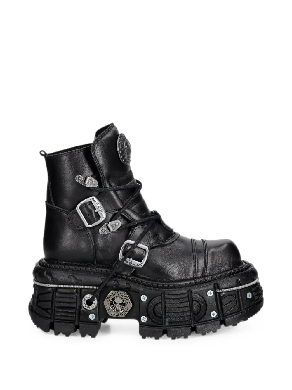 NEW ROCK buckle-fastening platform boots Zwart