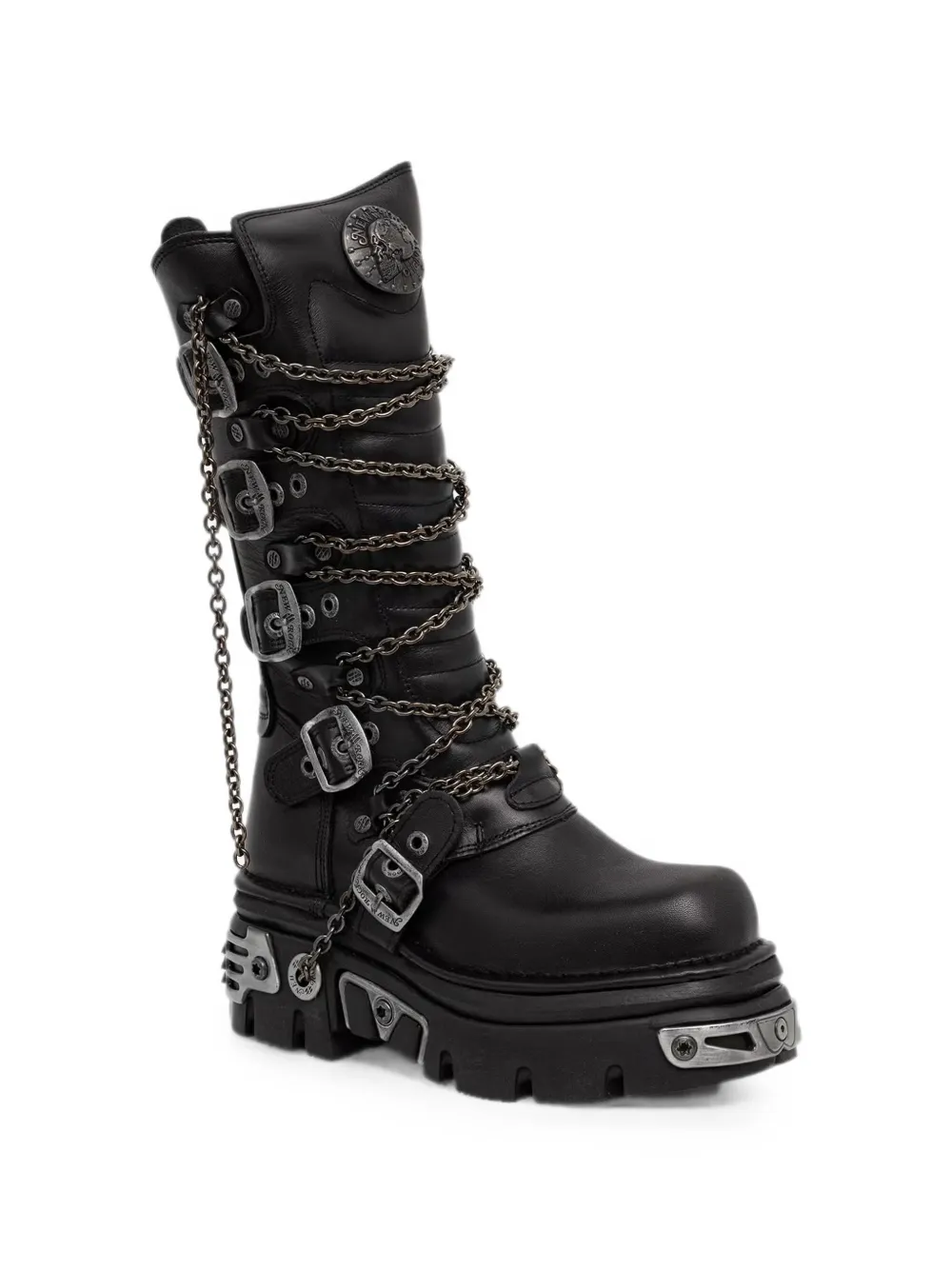 NEW ROCK chain-embellished buckle-fastening boots Zwart