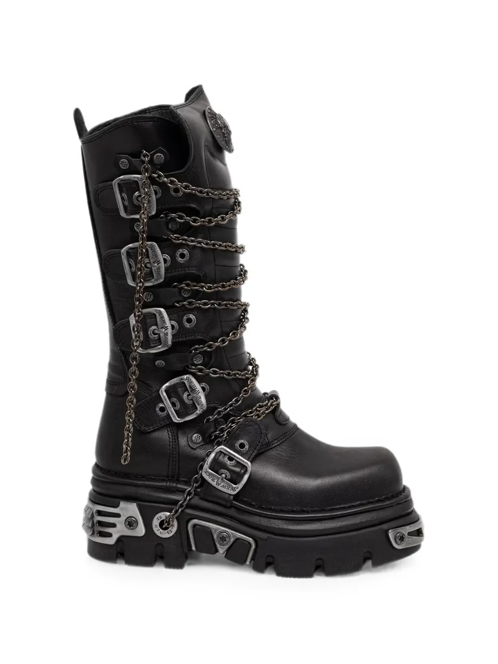 NEW ROCK chain-embellished buckle-fastening boots Zwart