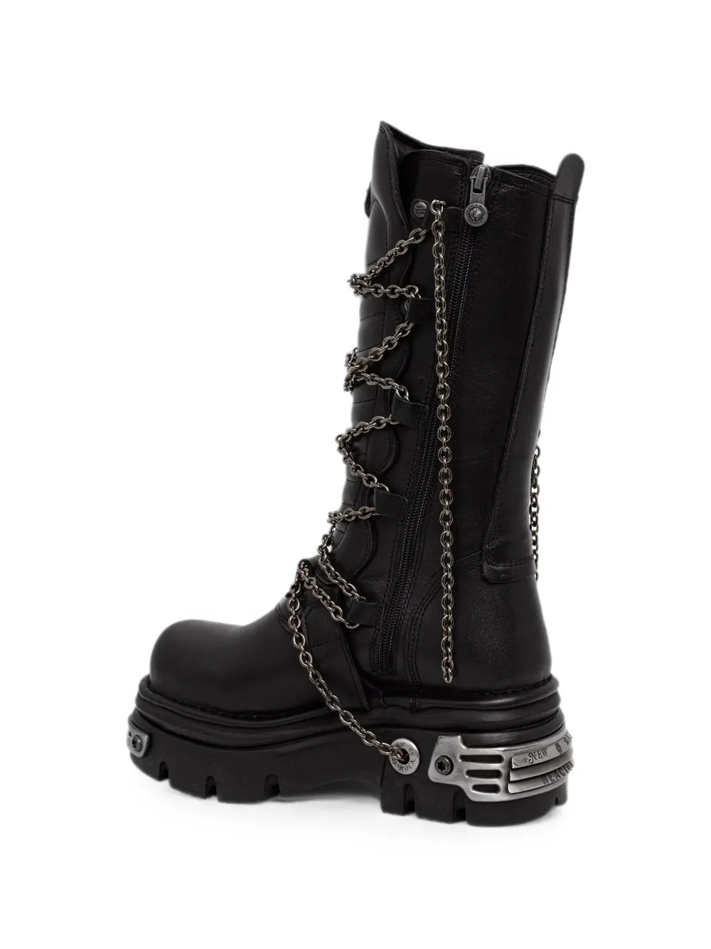 NEW ROCK chain-embellished buckle-fastening boots Zwart