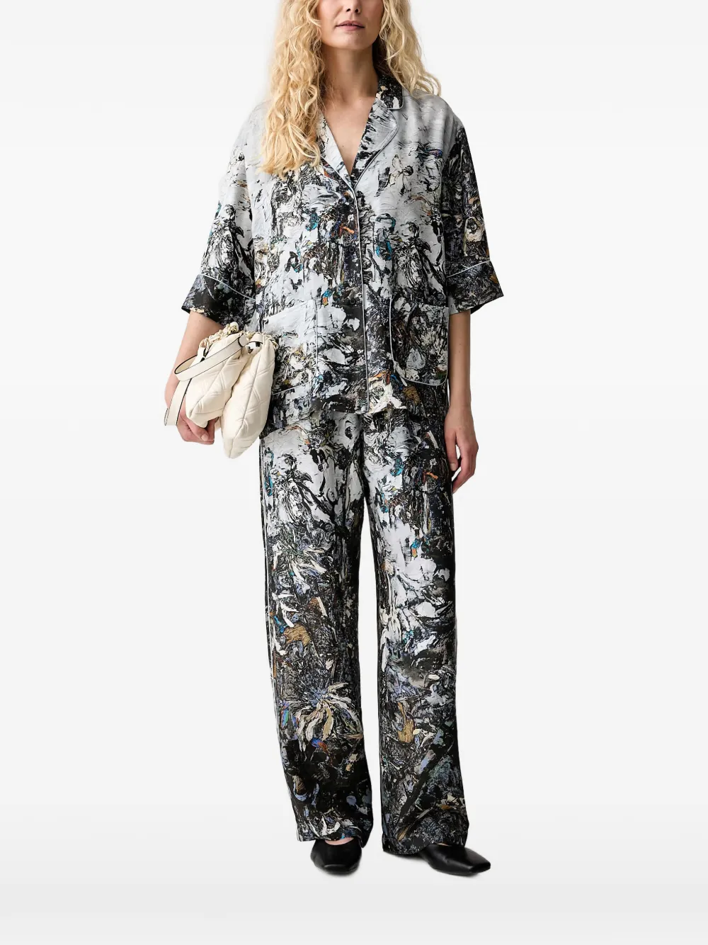 MUNTHE abstract-print silk short-sleeve shirt - Weiß