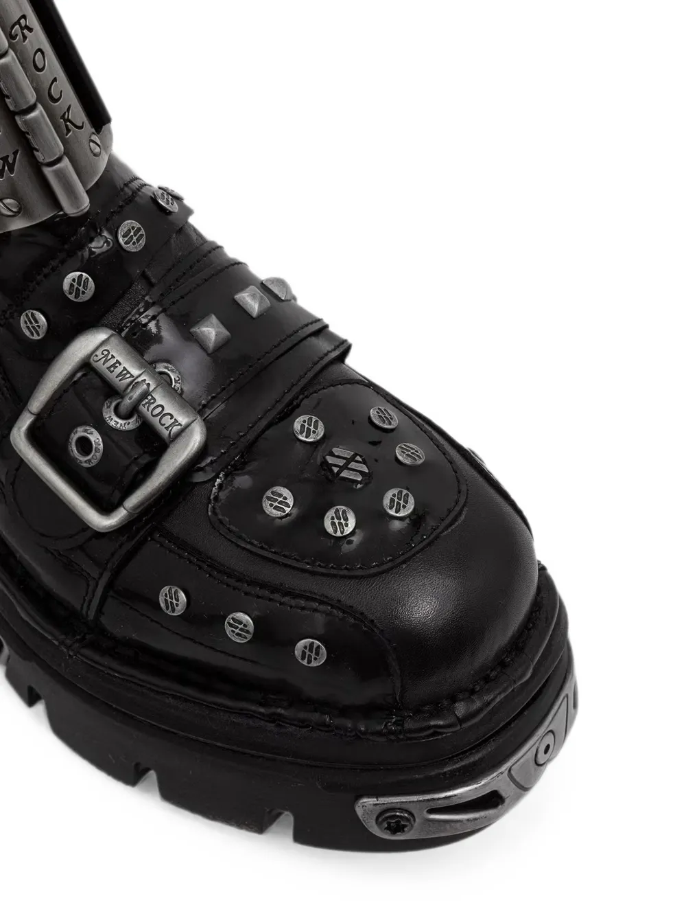 NEW ROCK Metallic studded buckled boots Zwart