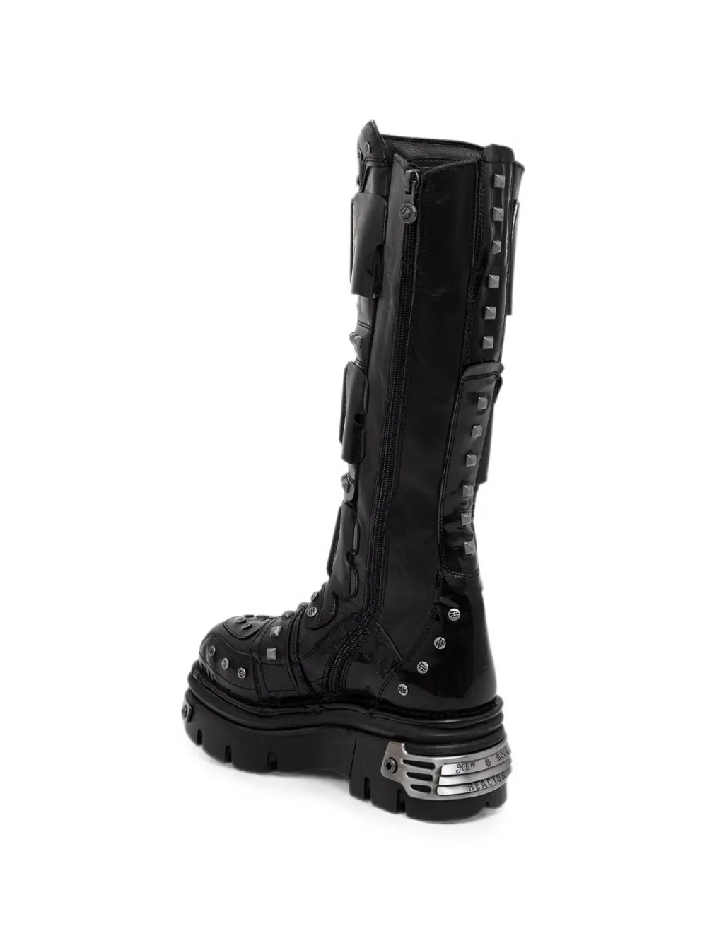 NEW ROCK Metallic studded buckled boots Zwart