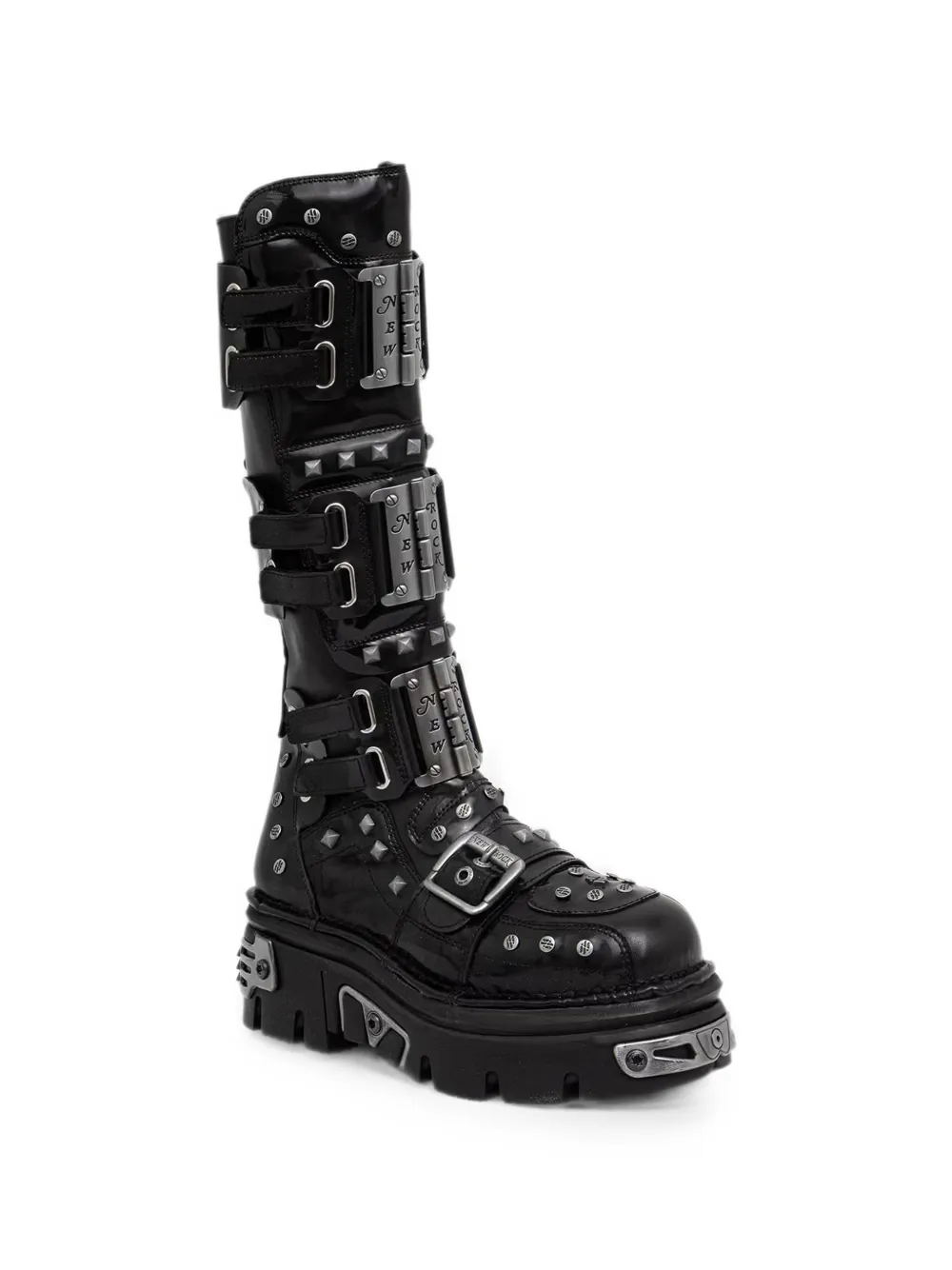 NEW ROCK Metallic studded buckled boots Zwart