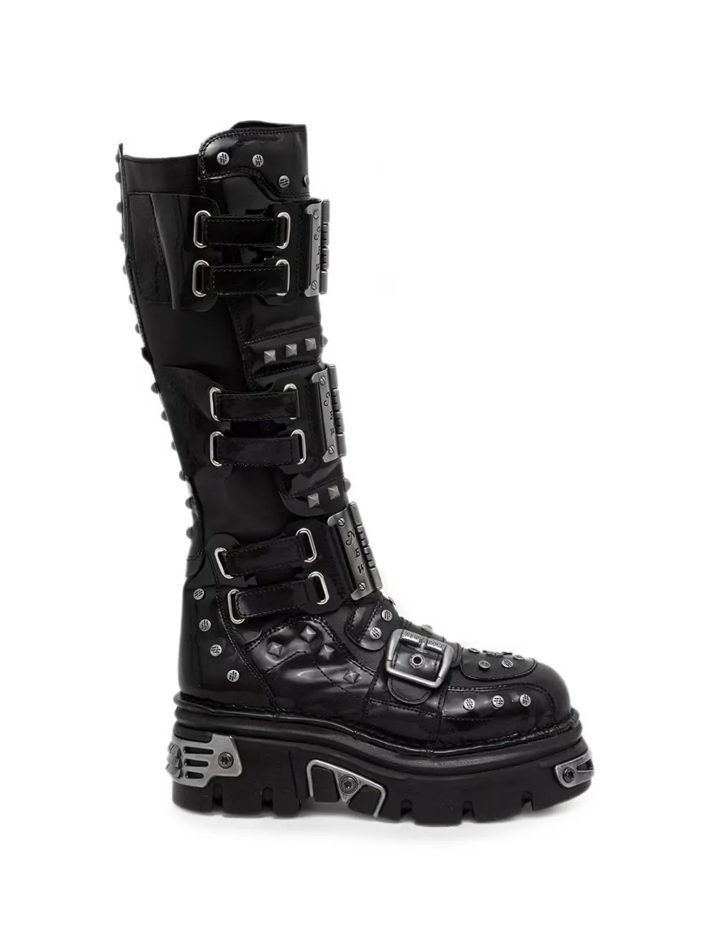 NEW ROCK Metallic studded buckled boots Zwart