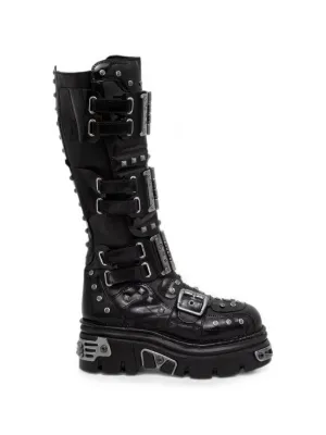 NEW ROCK 70mm Reactor Buckled knee-high Boots | Black | FARFETCH