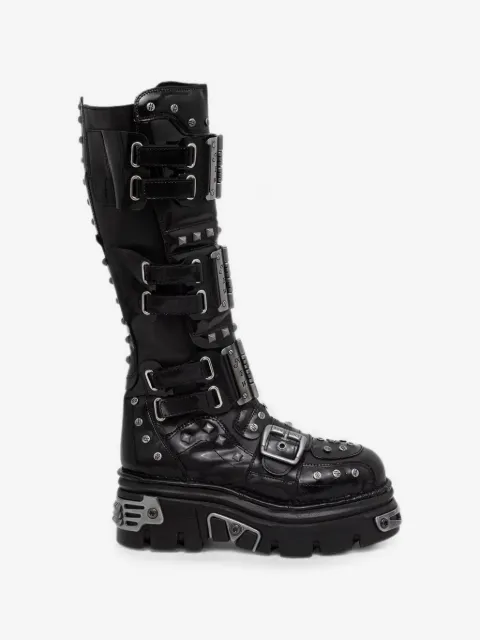 NEW ROCK Metallic studded buckled boots