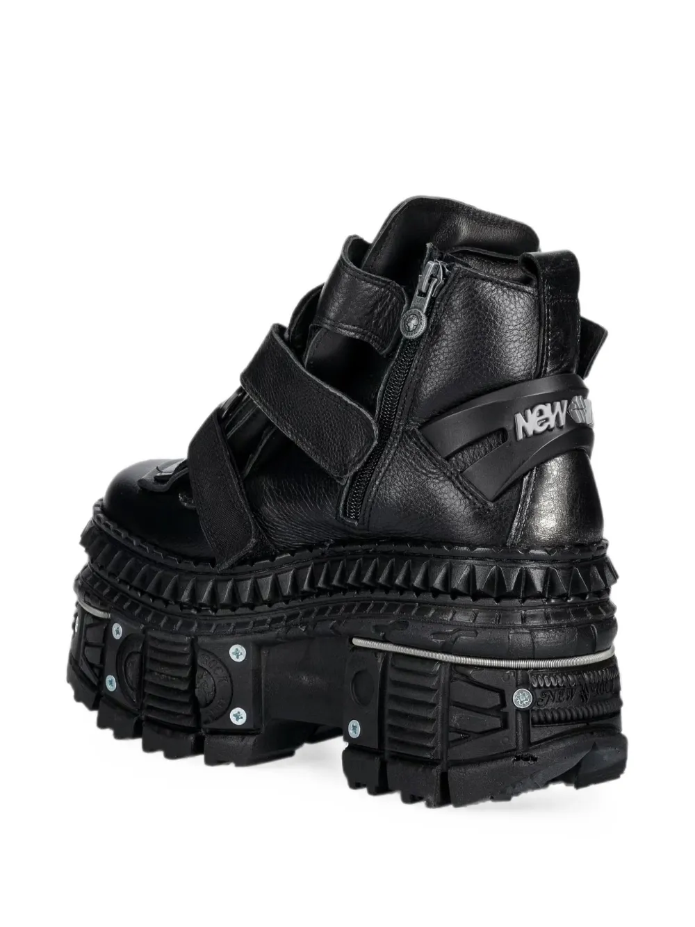 NEW ROCK Metallic buckle-fastening platform boots Zwart