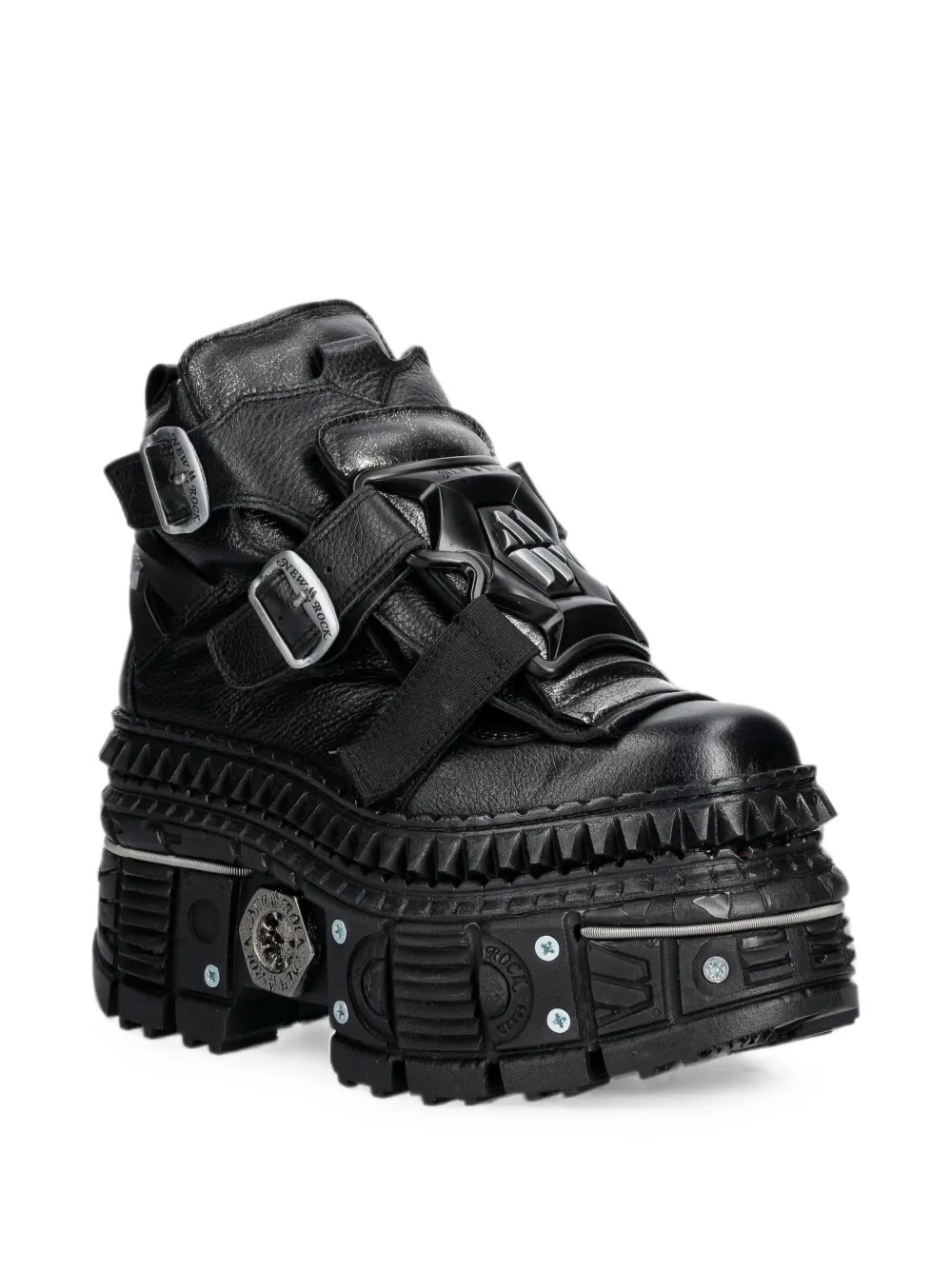 NEW ROCK Metallic buckle-fastening platform boots Zwart