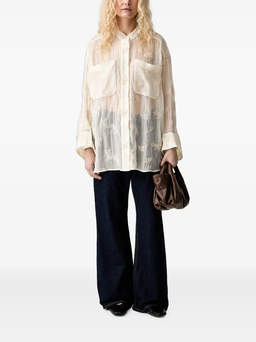 MUNTHE Doorzichtige blouse Beige