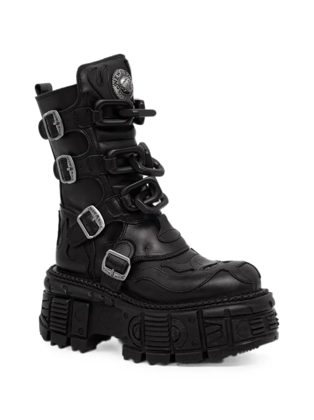 NEW ROCK Metallic buckle-fastening platform boots Zwart