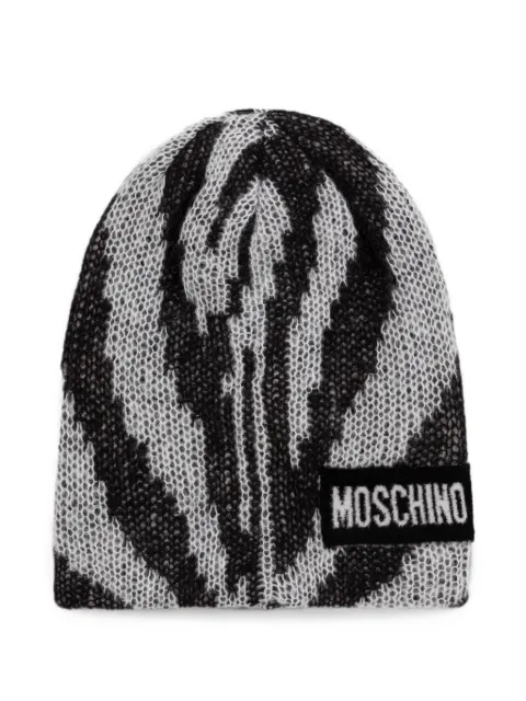 Moschino logo-patch zebra-pattern beanie hat