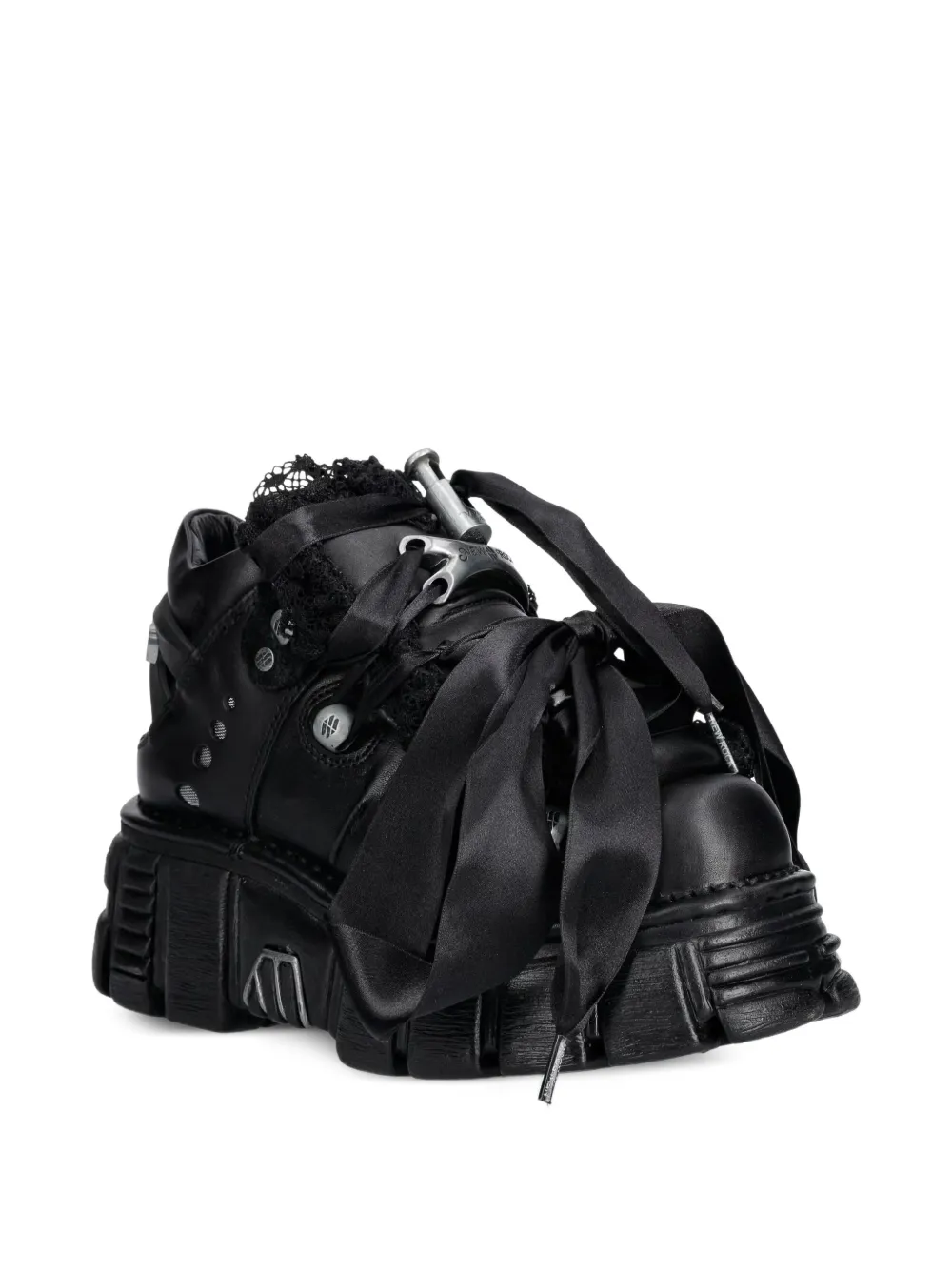 NEW ROCK Metallic lace-trim platform boots Zwart