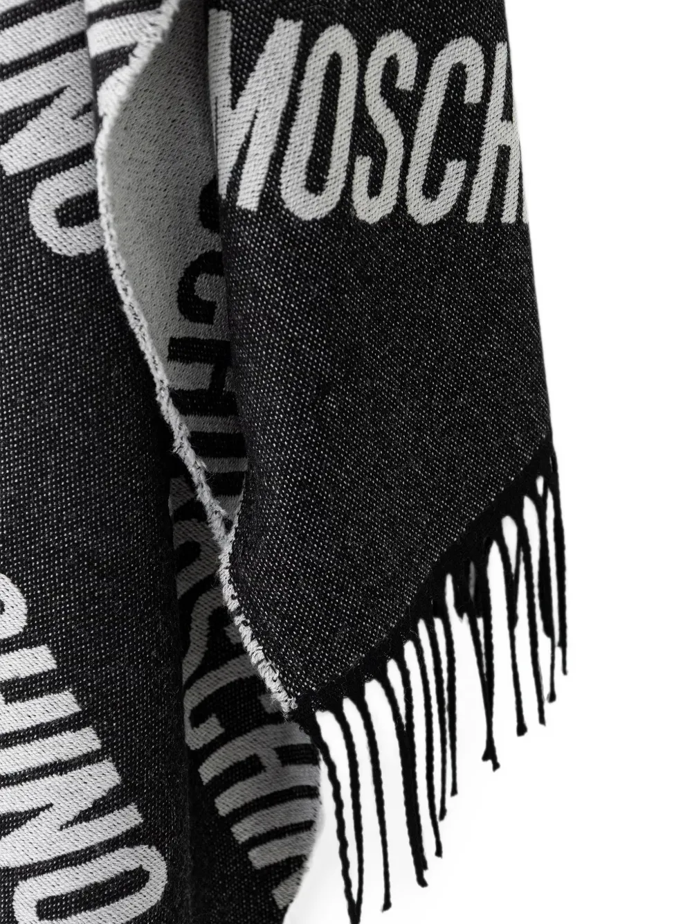 Moschino Wollen sjaal met logo-intarsia met franje Zwart