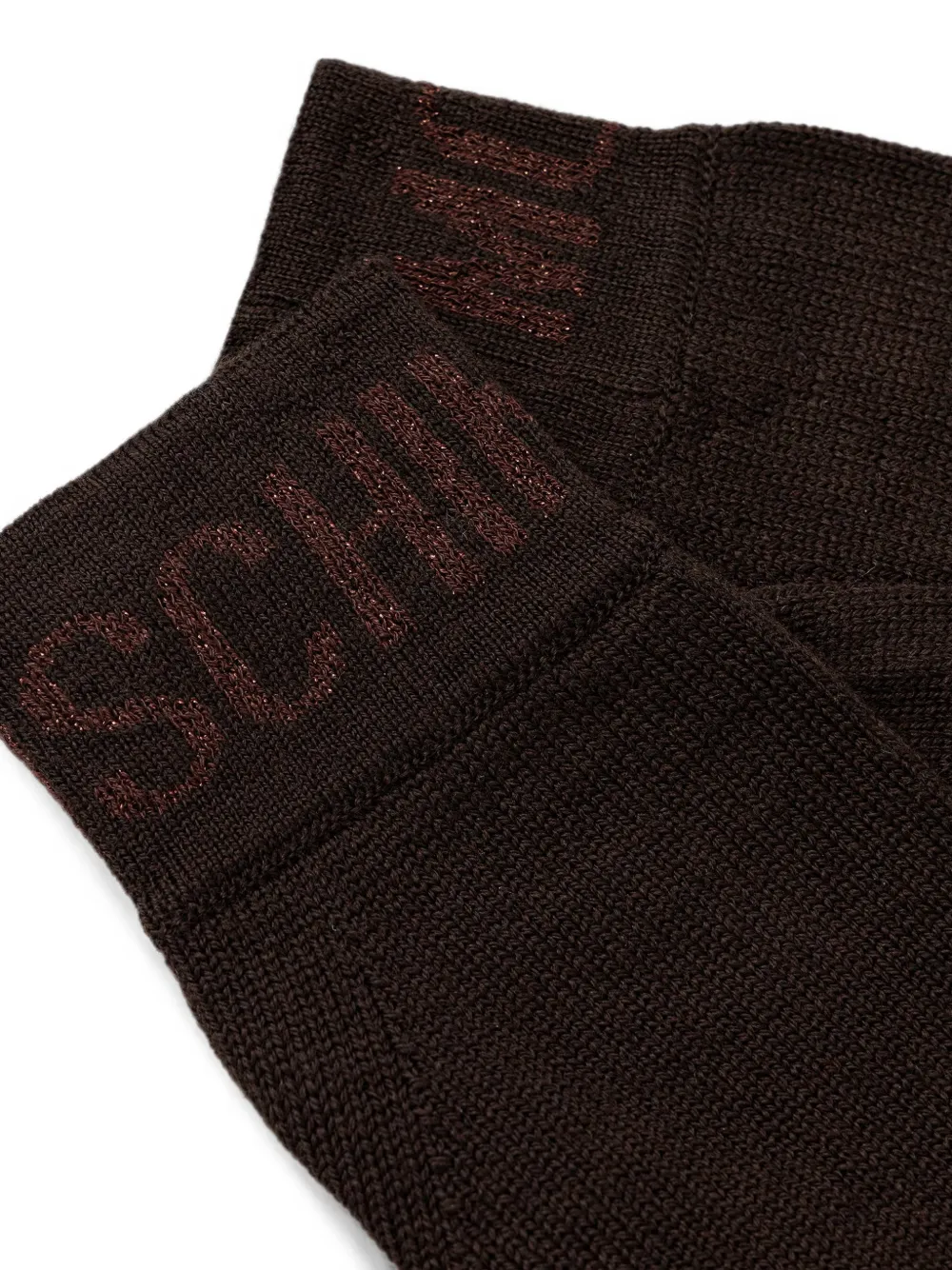 Moschino Ribgebreide wollen handschoenen met logo Bruin