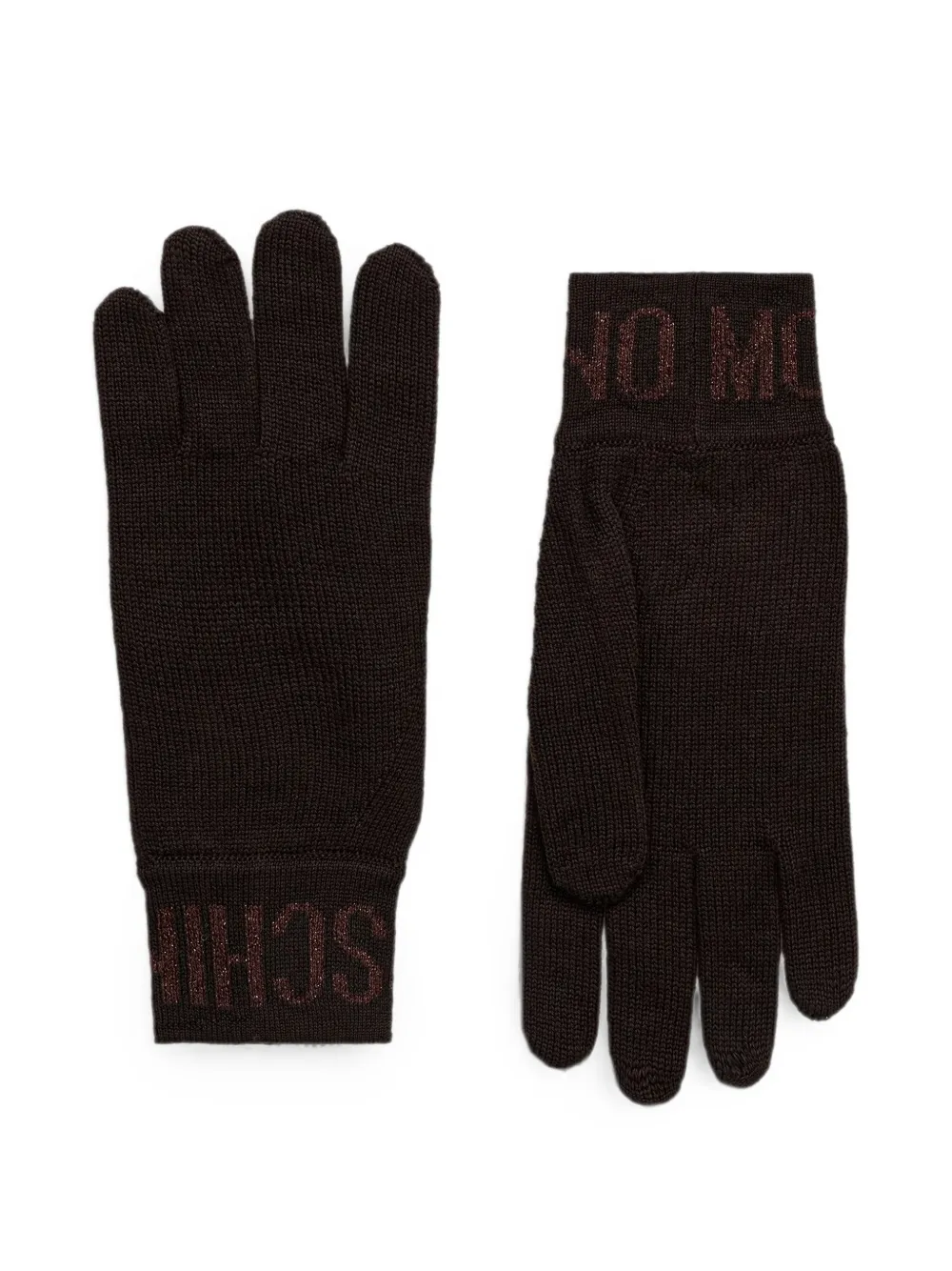 Moschino Guanti in lana a coste con logo - Marrone