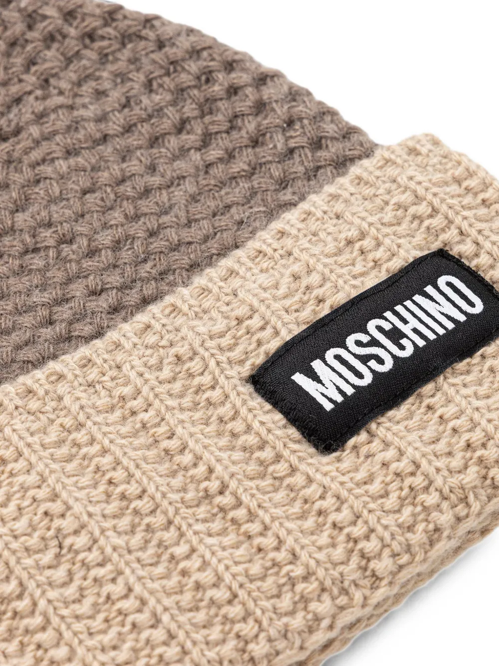Moschino Wafelgebreide wollen muts met logo-patch Bruin