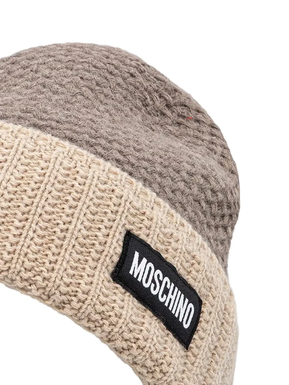 Moschino Wafelgebreide wollen muts met logo-patch Bruin