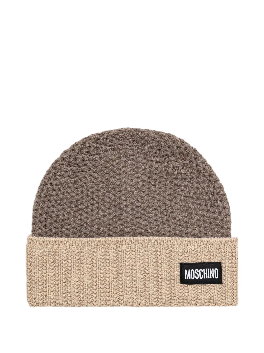 Moschino Berretto in lana con applicazione logo - Marrone
