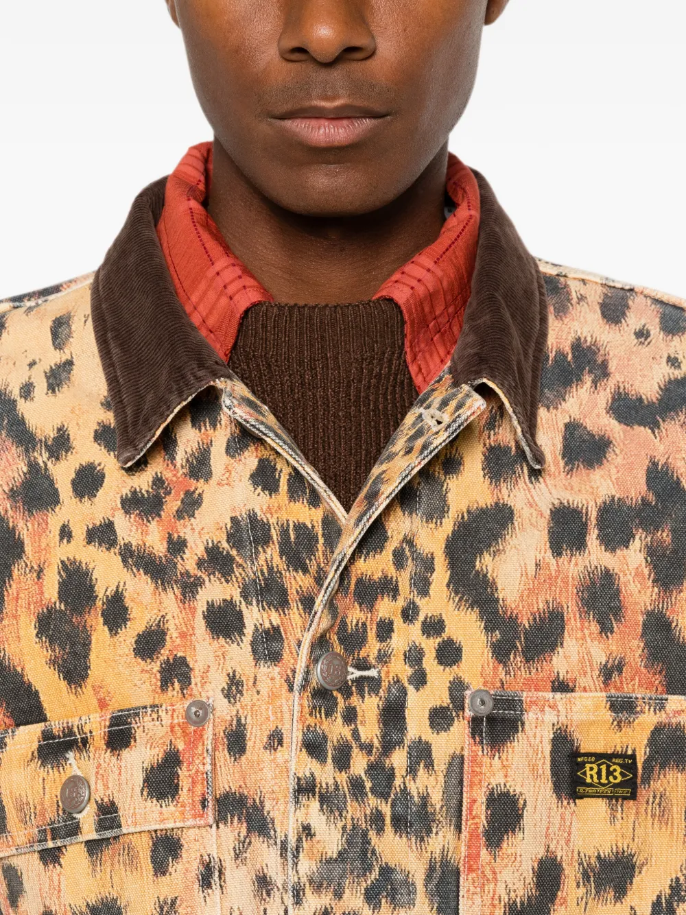 R13 Leopard-print Corduroy-collar Jacket in Neutrals, view 5