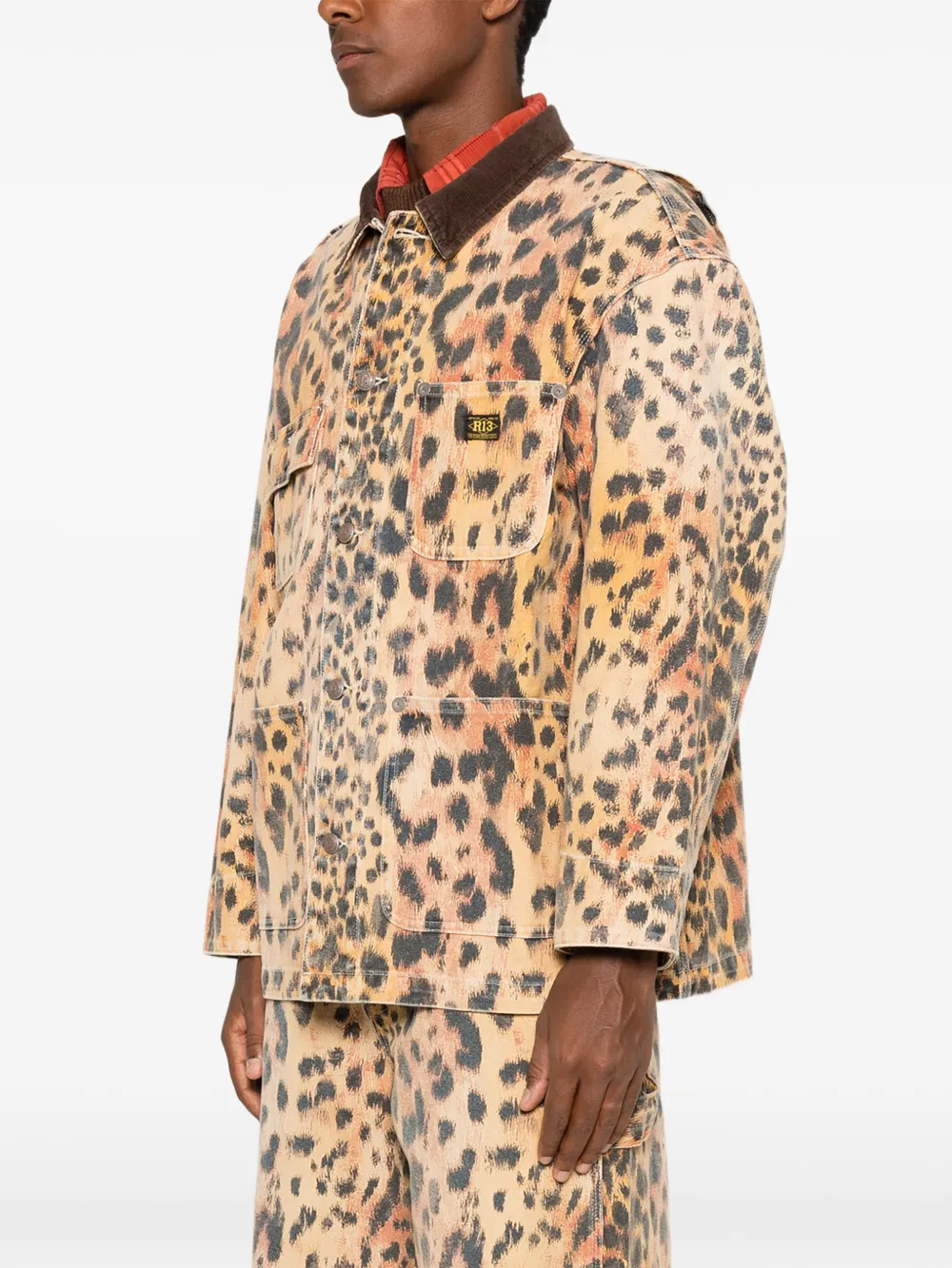 R13 Leopard-print Corduroy-collar Jacket in Neutrals, view 3