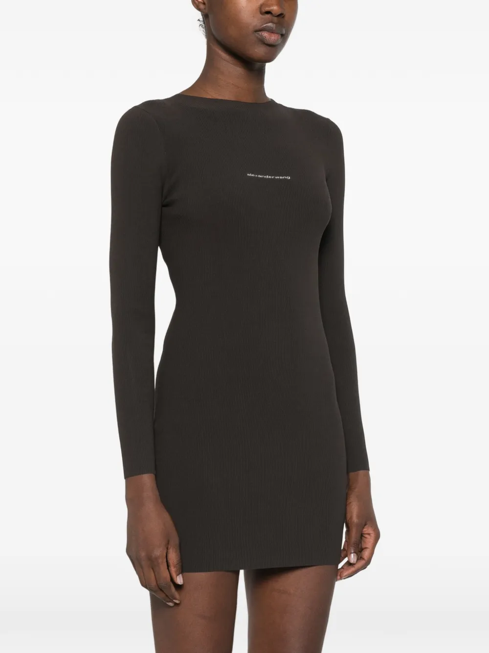 Alexander Wang Jurk met ronde hals en logo-jacquard Bruin