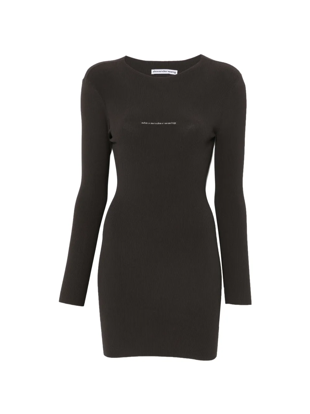 Alexander Wang logo-print ribbed-knit mini dress - Marrone