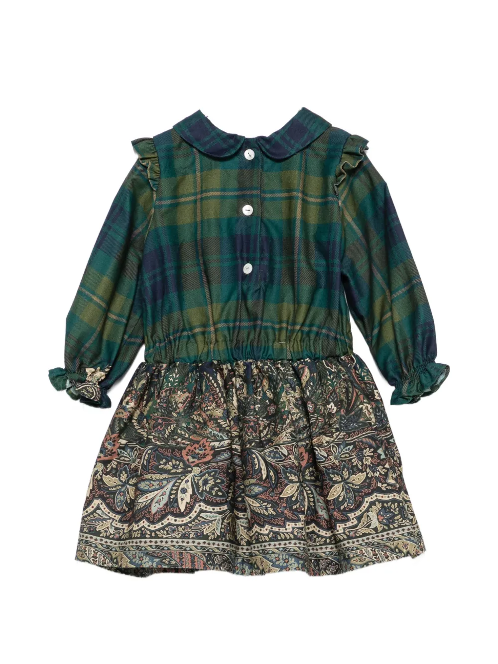 ETRO KIDS Geruite jurk met paisley-print en lange mouwen Groen