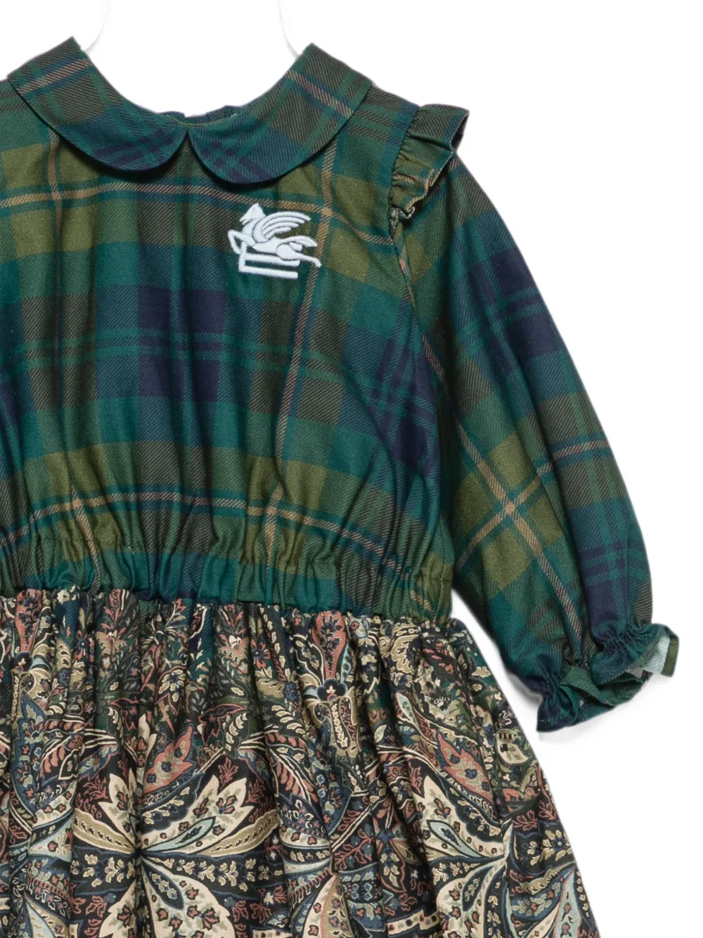 ETRO KIDS Geruite jurk met paisley-print en lange mouwen Groen