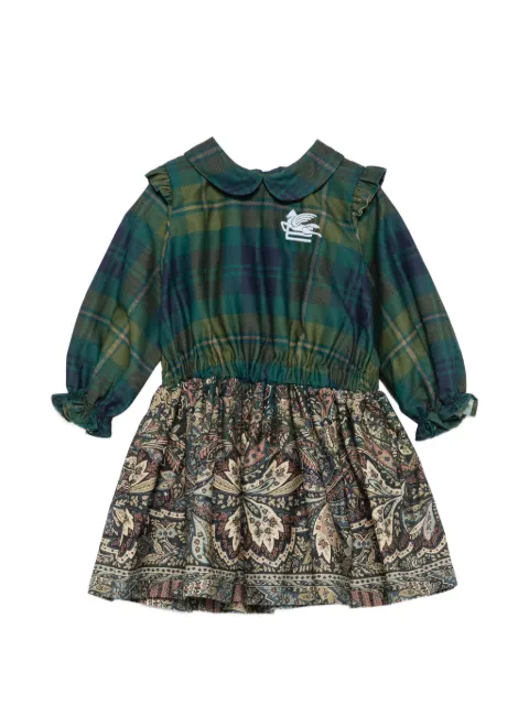 ETRO KIDS check and paisley-print long-sleeve dress