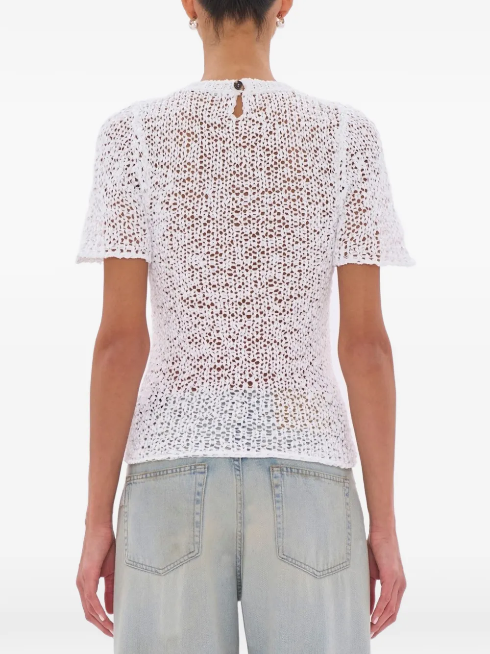 Haikure Abby SS crochet-knit short-sleeved T-shirt Wit