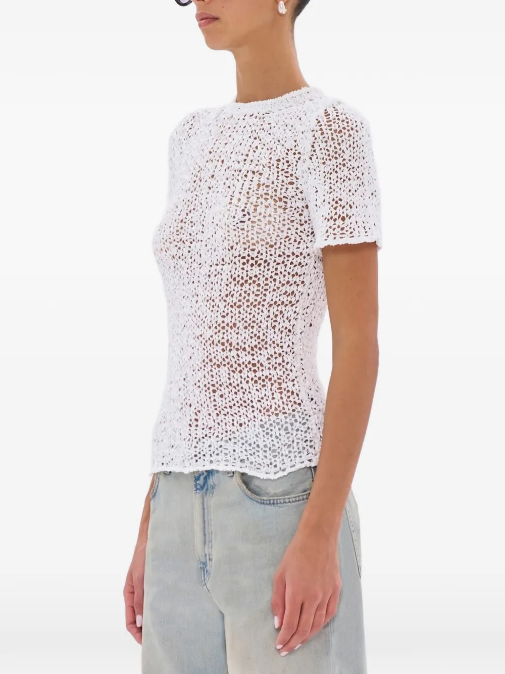 Haikure Abby SS crochet-knit short-sleeved T-shirt Wit