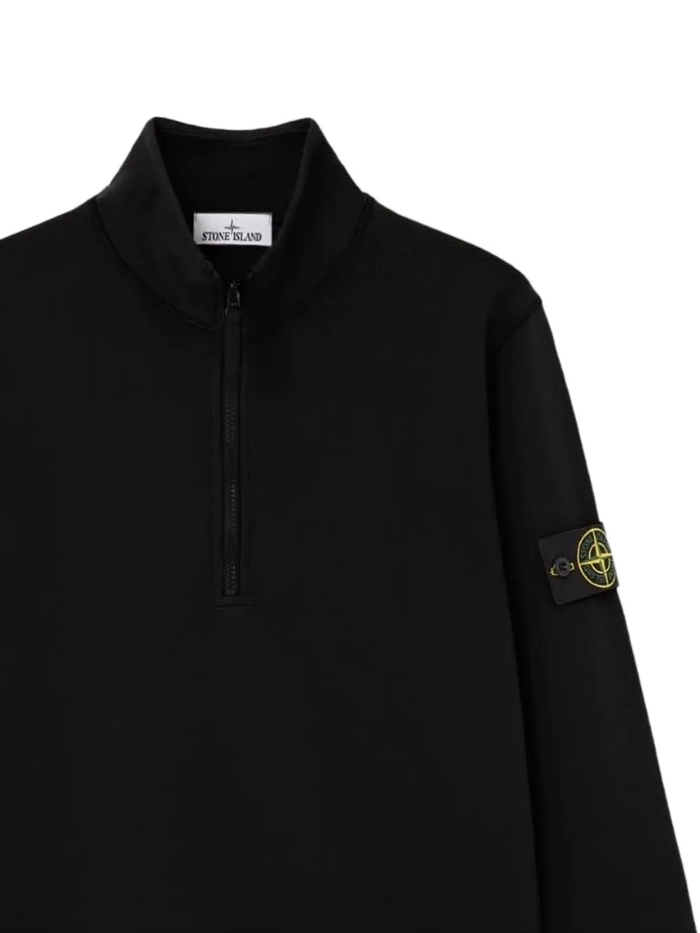 Stone Island 6100070 regular-fit fleece sweater met halve rits en biologisch katoenen print Zwart