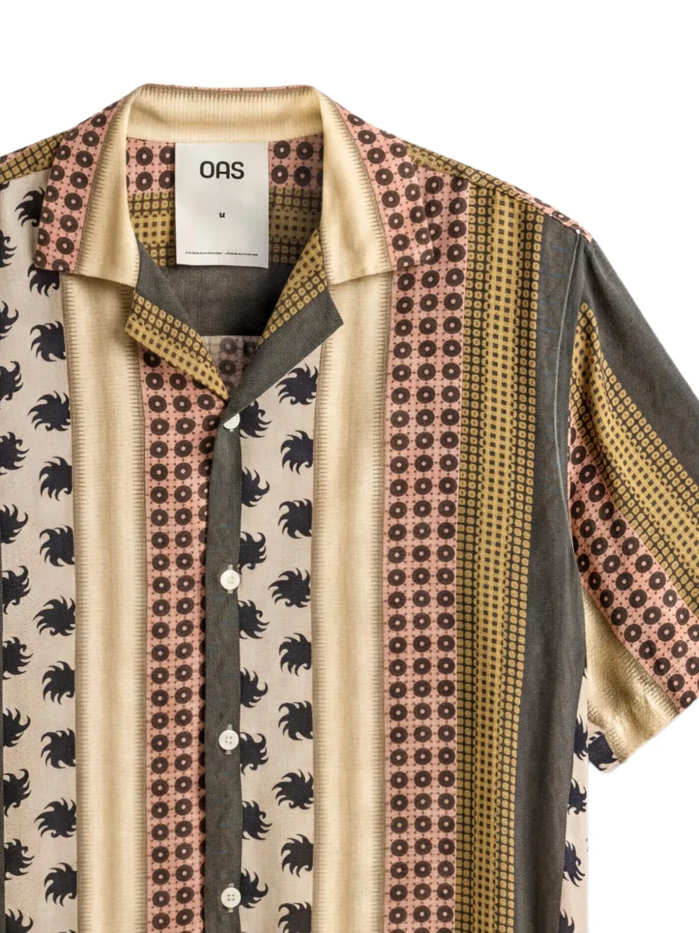 OAS Company Rocco gestreept overhemd met patchwork Beige