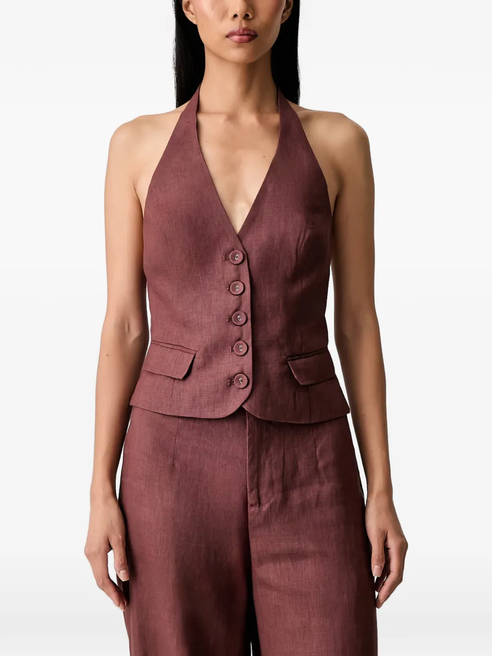 Bardot Domenica halterneck button-up top - Marrone