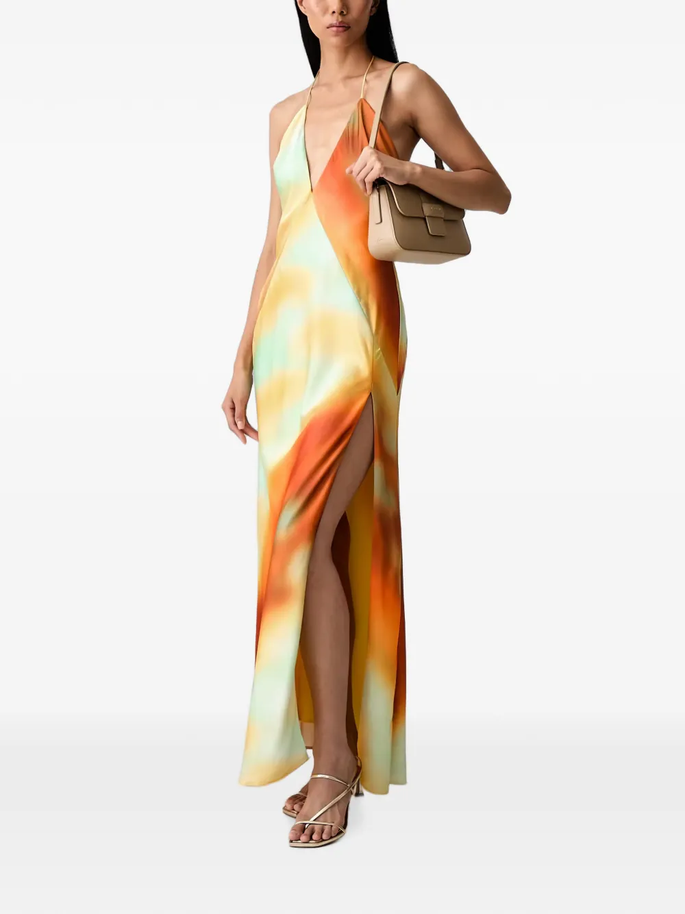 Bardot Lizbeth maxi-jurk met halternek en tie-dye print Oranje